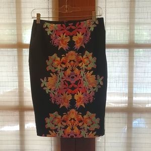 Lovely Black  Extra Small Skirt with Floral Design in Pastels Hues